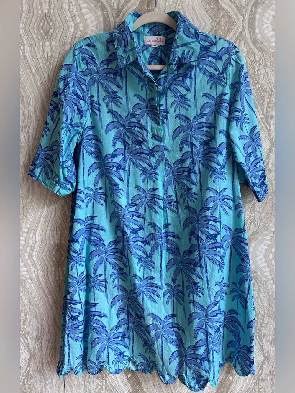 MARY MARSHMALLOW womens M scallop Delray DRESS PALM TREES resort Vaca Tropical